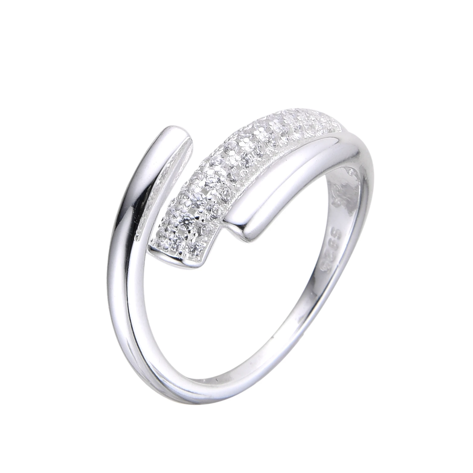 Anillo abierto con doble línea de circones